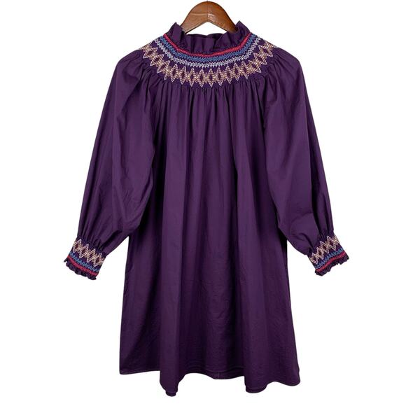 Pomander Place Dresses & Skirts - Pomander Place Wrenley Dress Purple Smocked Mini Long Sleeve Women's L